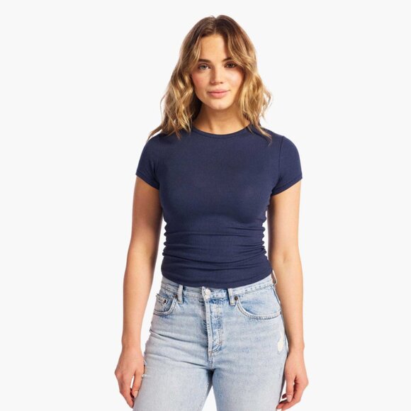 NEW Nuuds Navy Slinky Rib Tee T-Shirt Size Small S - Picture 1 of 6